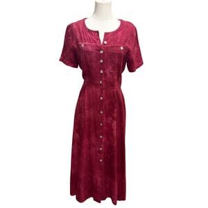 Vintage Carol Anderson Magenta Pink Tie Dye Button Front Midi Dress Medium Retro